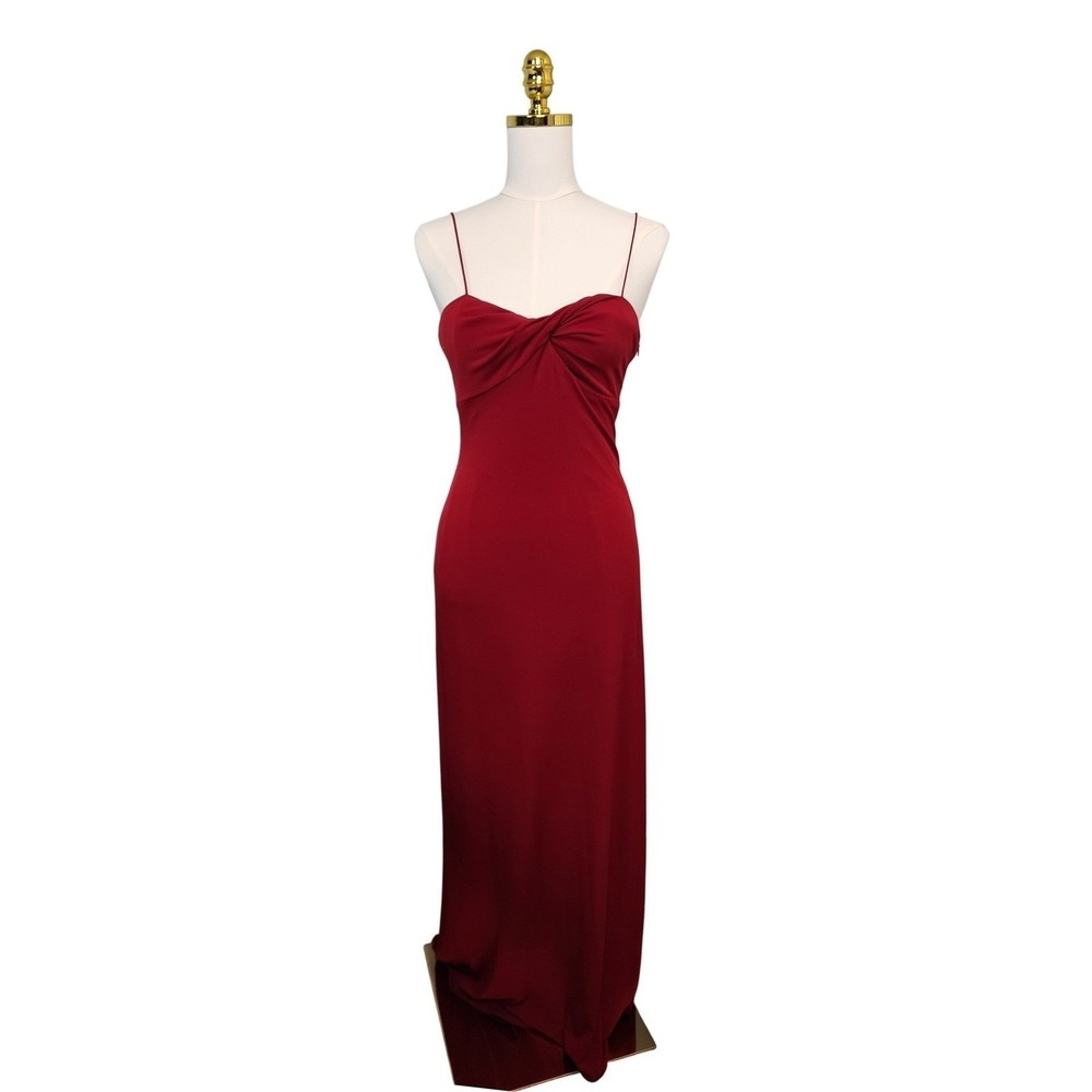 Spaghetti Strap Knot-Front Deep Red Formal Dress